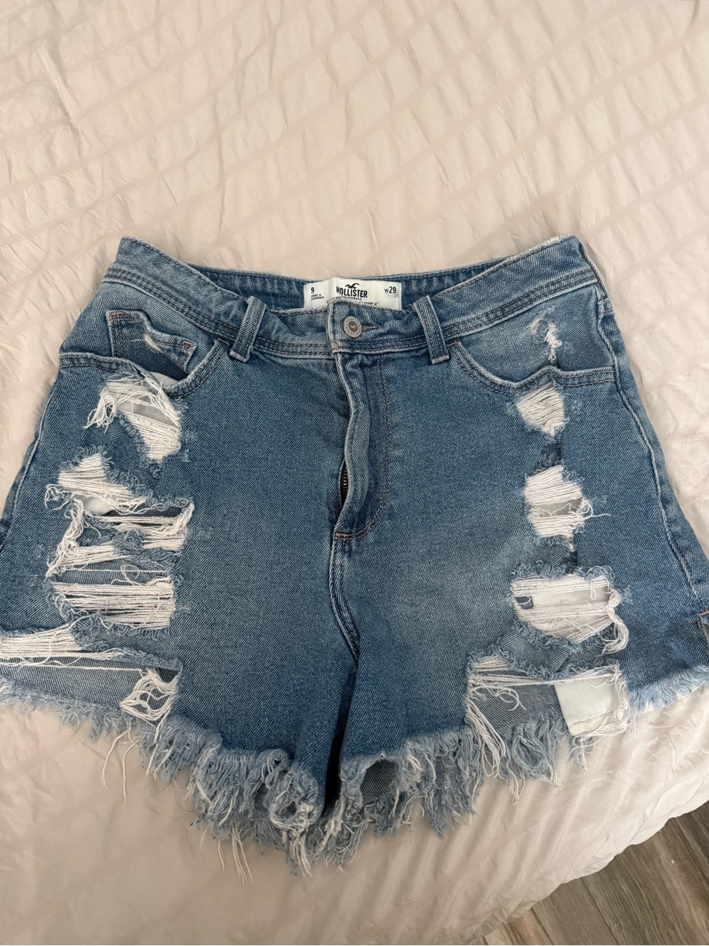 Hollister Light Blue Distressed High-Rise Denim Shorts